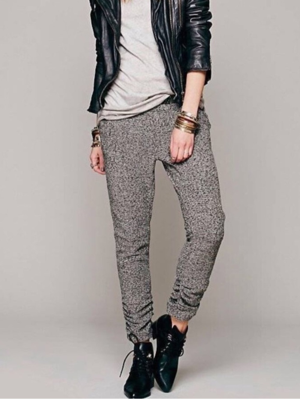 FREE PEOPLE Marled Gray Milo Shimmer Joggers High Rise Drawstring Lounge Pants